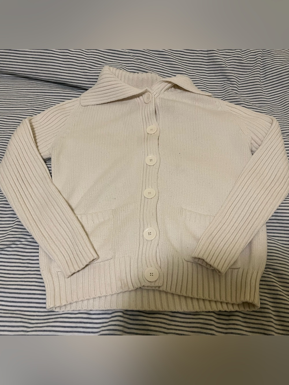 Marks & Spencer Cream Button-Front Ribbed Cardigan